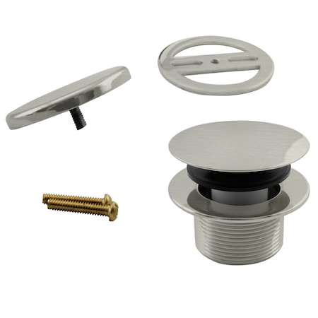 Westbrass Coarse Thread Tip-Toe Bathtub Drain with No-Hole Overflow Cover, Satin Nickel D398RK-07